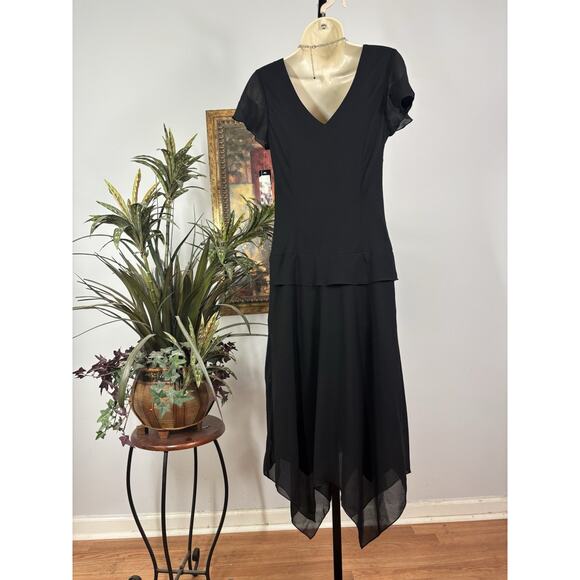 AGB Maxi Dress 6 Double V-Neck Whimsigoth Grunge Flutter Sleeve Drop Waist - Picture 5 of 11